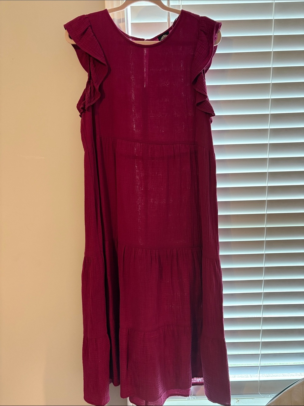 Sleeveless Ruffle Tiered Midi Dress in Berry